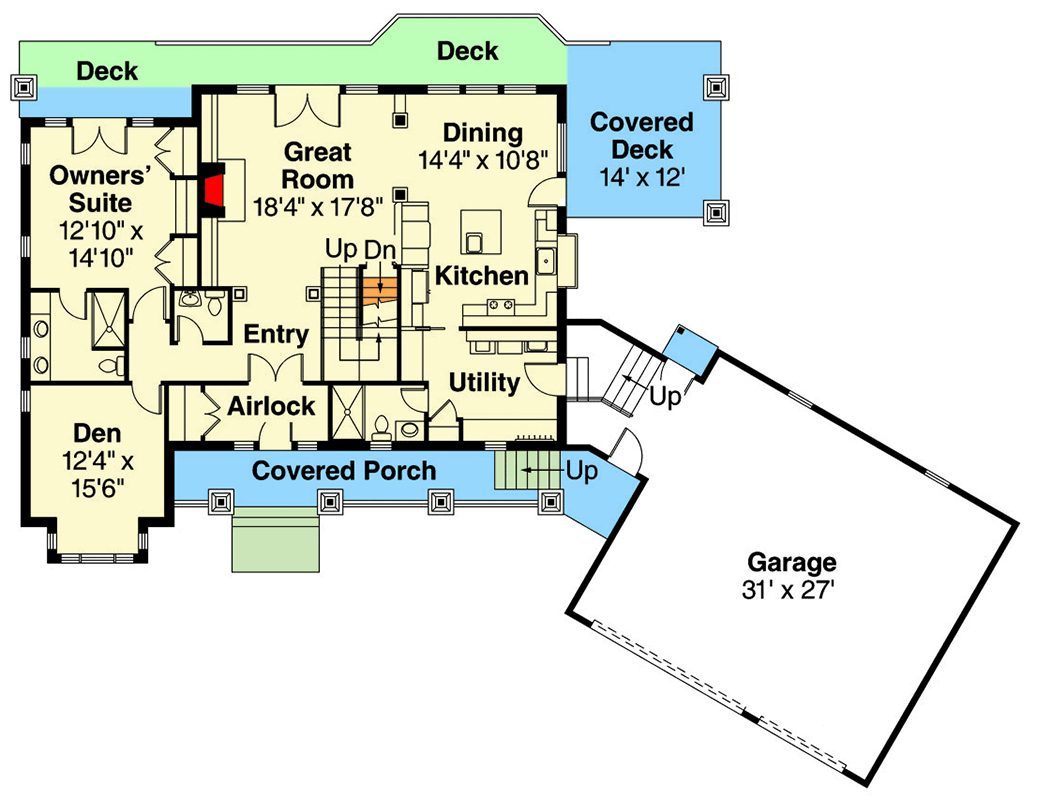Plan 72701DA: Craftsman House Plan with 3-Car Garage, 3 Beds and Open Living, 2662 Sq Ft - Floor Plan - Main Level - Country, Craftsman, Mountain, Northwest