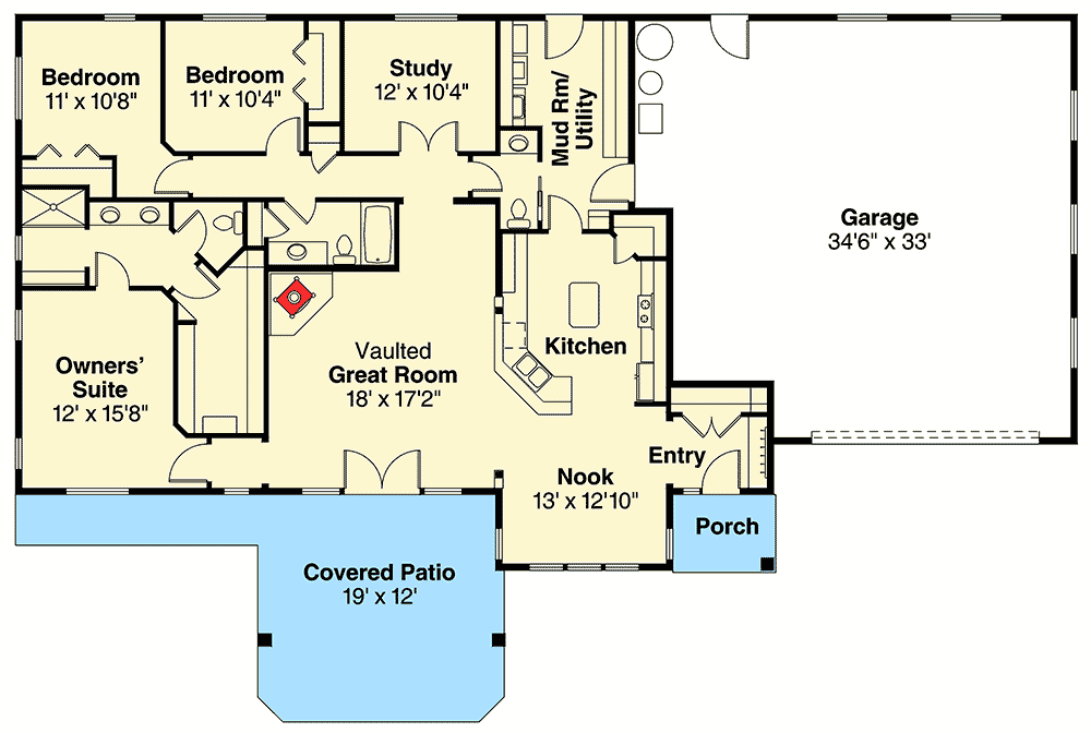 Plan 72763DA: 3-Bed Country Ranch House Plan - Floor Plan - Main Level - Country, Prairie, Ranch, Traditional