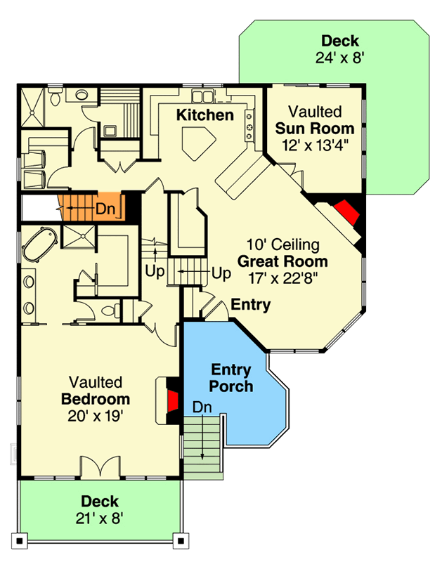 Plan 72788DA: Sloping Lot Split Level House Plan - Floor Plan - Main Level - Mountain, Vacation