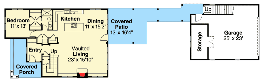 Plan 72798DA: Narrow Home with Two Upstairs Spaces - Floor Plan - Main Level - Northwest
