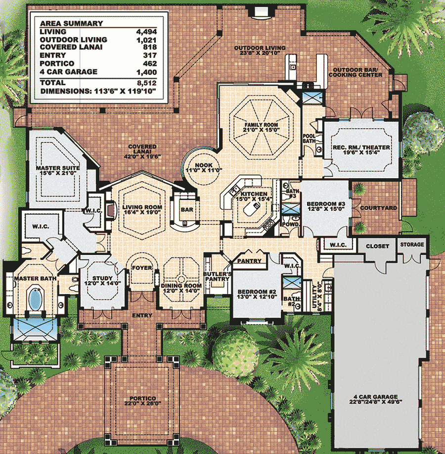 Plan 76014BW: Fabulous Outdoors and In - Floor Plan - Main Level - European, Florida-Style