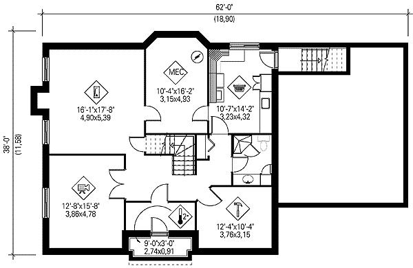 Plan 80406PM: Traditional House Plan with Finished Lower Level - Floor Plan - Basement - Traditional