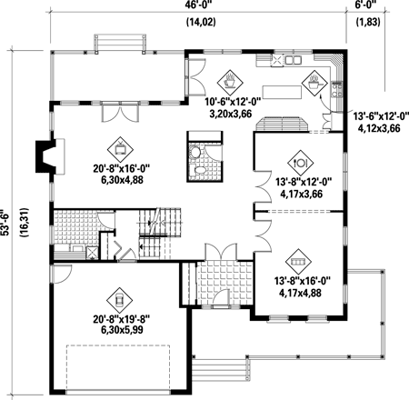 Plan 80754PM: 4 Bedroom Farmouse With Stone Facade - Floor Plan - Main Level - Farmhouse, Traditional