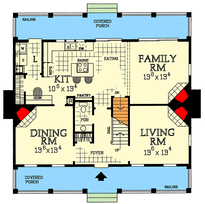 Plan 81263W: Sweeping Raised Porches - Floor Plan - Main Level - Colonial, Country, Farmhouse, Traditional