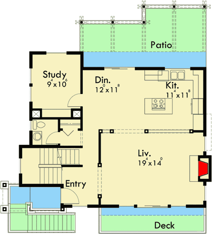 Plan 8148LB: 4-Bedroom Craftsman House Plan with Office and Plenty of Outdoor Space  - Floor Plan - Main Level - Craftsman, Northwest