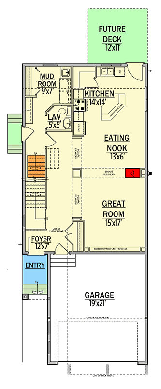 Plan 81615AB: Narrow Lot Home Plan With Upper Balcony - Floor Plan - Main Level - Northwest