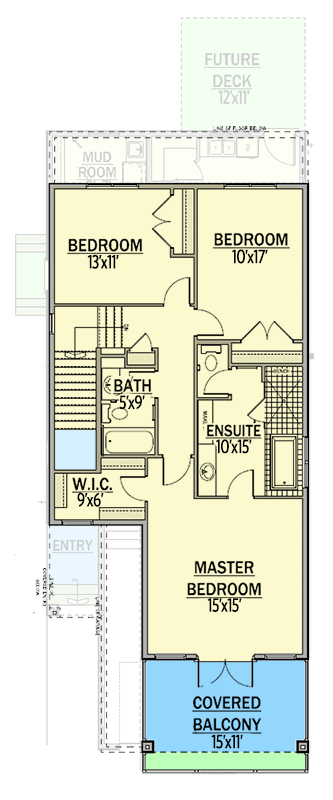 Plan 81615AB: Narrow Lot Home Plan With Upper Balcony - Floor Plan - 2nd Floor - Northwest