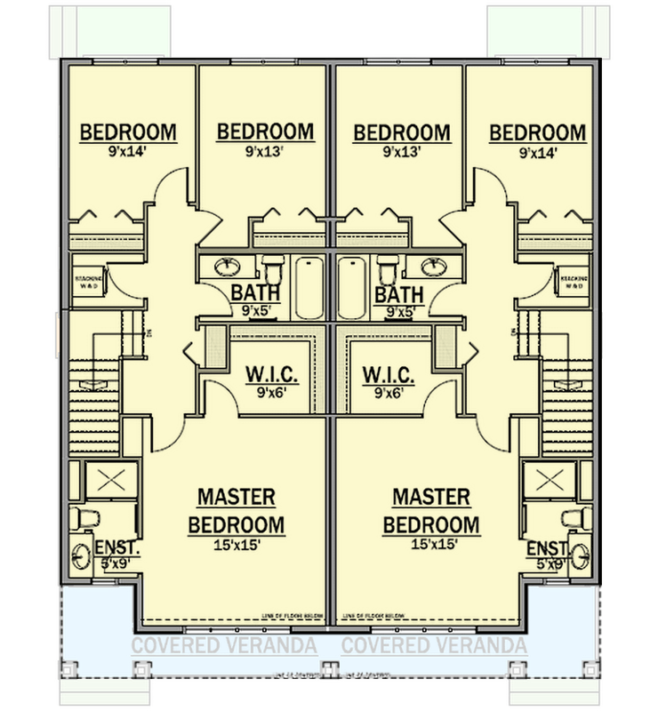 Plan 81620AB: Multi-Family Home with Shingles and Siding - Floor Plan - 2nd Floor - Craftsman, Traditional