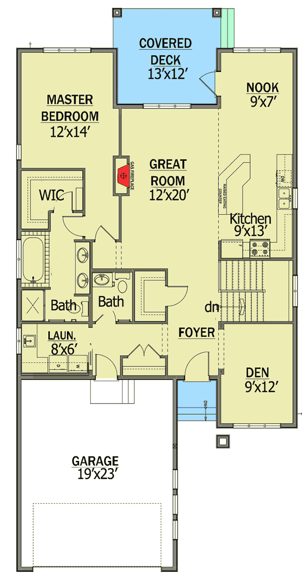 Plan 81626AB: Narrow Lot Home with Lower Level - Floor Plan - Main Level - Ranch