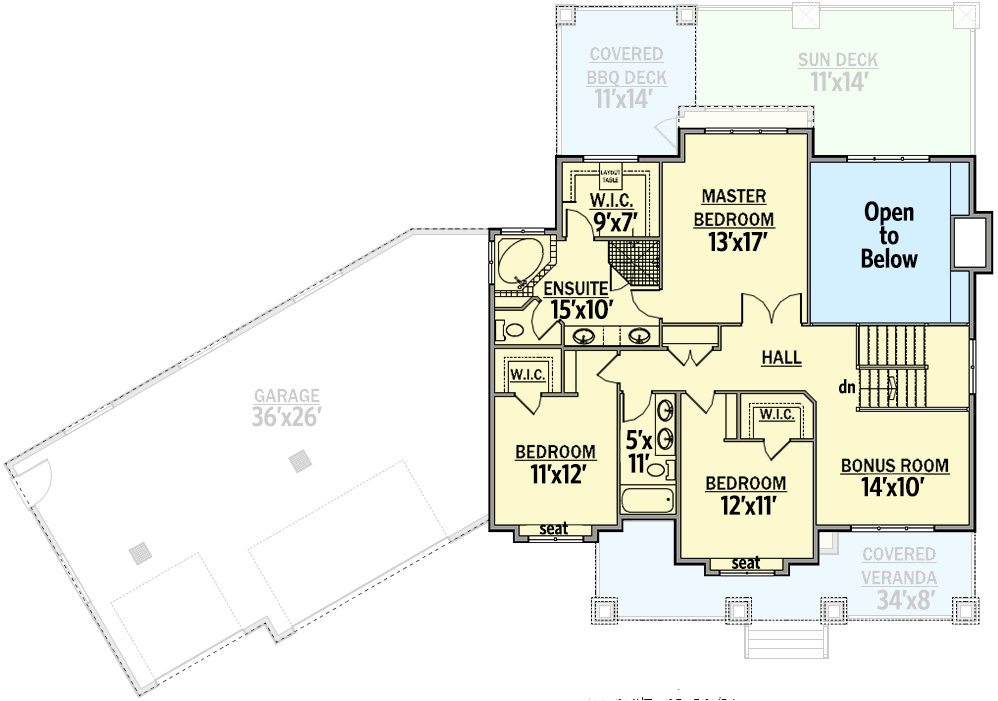 Plan 81650AB: 2540 Square Foot 2-Story Home Plan with 2-Story Great Room - Floor Plan - 2nd Floor - Craftsman, New American, Northwest
