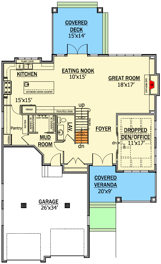 Plan 81651AB: Northwest Home with Sunken Den - Floor Plan - Main Level - Craftsman, Northwest
