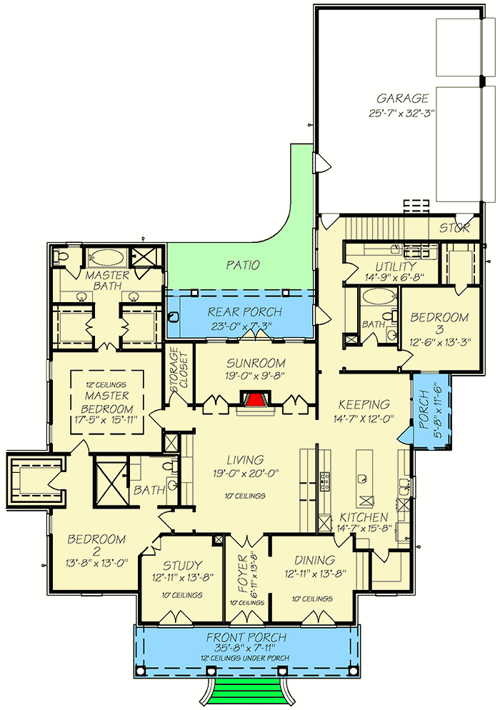 Plan 83818JW: 3 Bed Southern Charmer with Main Floor Master - Floor Plan - Main Level - Southern