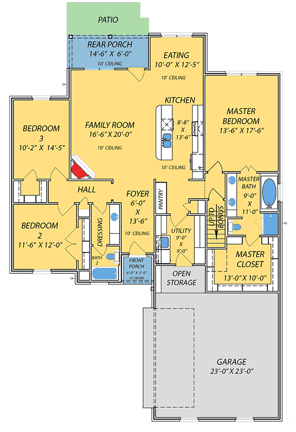 Plan 83864JW: Southern House Plan with Open Floor Plan - Floor Plan - Main Level - Southern