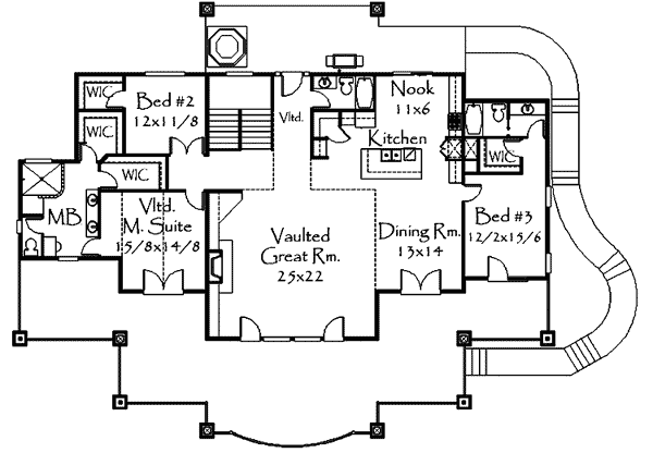 Plan 85010MS: Aspen Style Retreat - Floor Plan - Main Level - Contemporary, Mountain, Northwest, Vacation