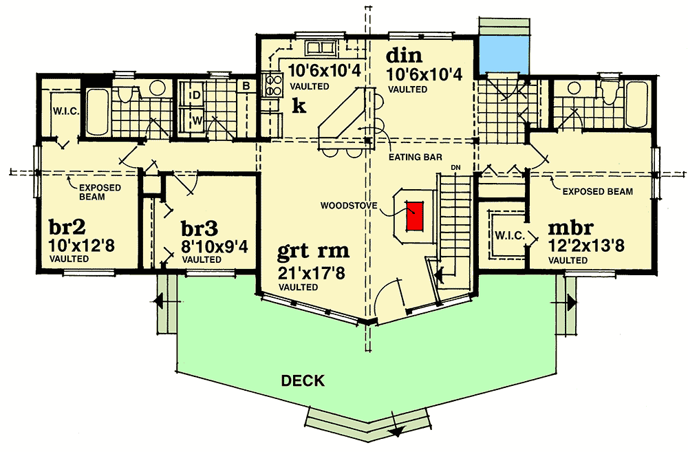 Plan 88186SH: 3-Bed Contemporary Home Plan with Great Outdoor Space - Floor Plan - Main Level - Contemporary, Mountain, Vacation