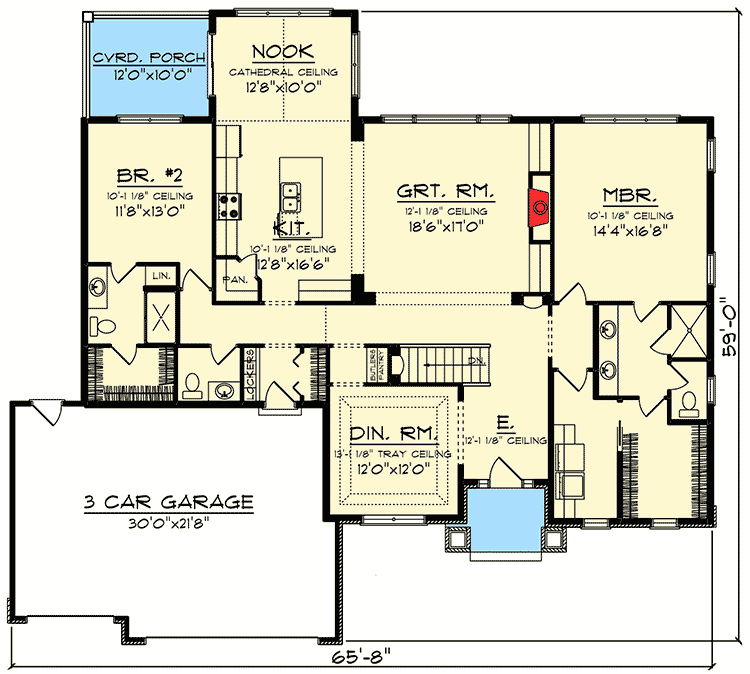 Plan 89989AH: 2 Bedroom Craftsman with Covered Entry - Floor Plan - Main Level - Craftsman, Northwest