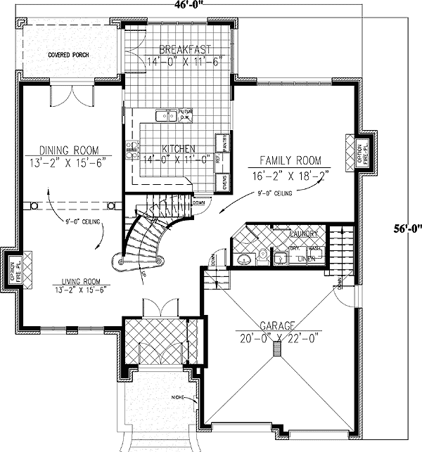 Plan 9000PD: European-Style House Plan with 4 Upstairs Bedrooms - 3242 Sq Ft - Floor Plan - Main Level - European