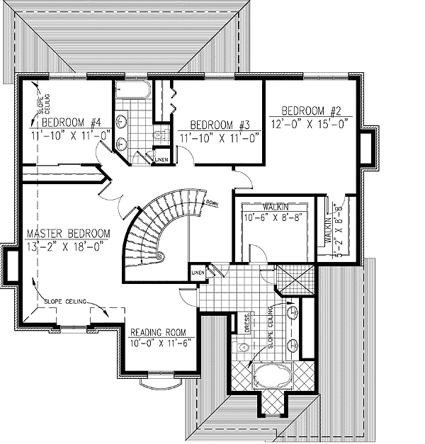 Plan 9000PD: European-Style House Plan with 4 Upstairs Bedrooms - 3242 Sq Ft - Floor Plan - 2nd Floor - European