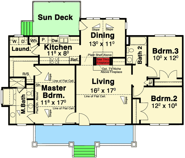 Plan 92068VS: 3 Bed Craftsman Ranch With Sundeck - Floor Plan - Main Level - Cottage, Craftsman, Northwest, Ranch
