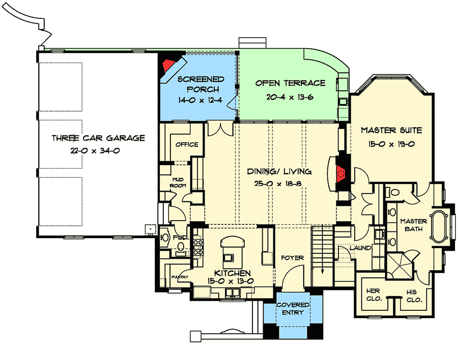 Plan 93081EL: French Country Estate with Vaulted Billiards Room - Floor Plan - Main Level - European, French Country