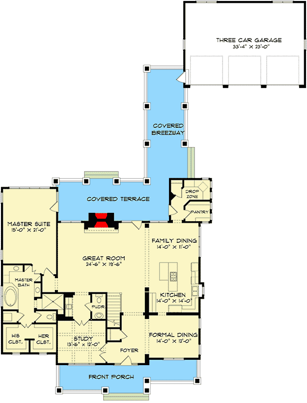 Plan 9325EL: Classic Master Down Craftsman - Floor Plan - Main Level - Craftsman