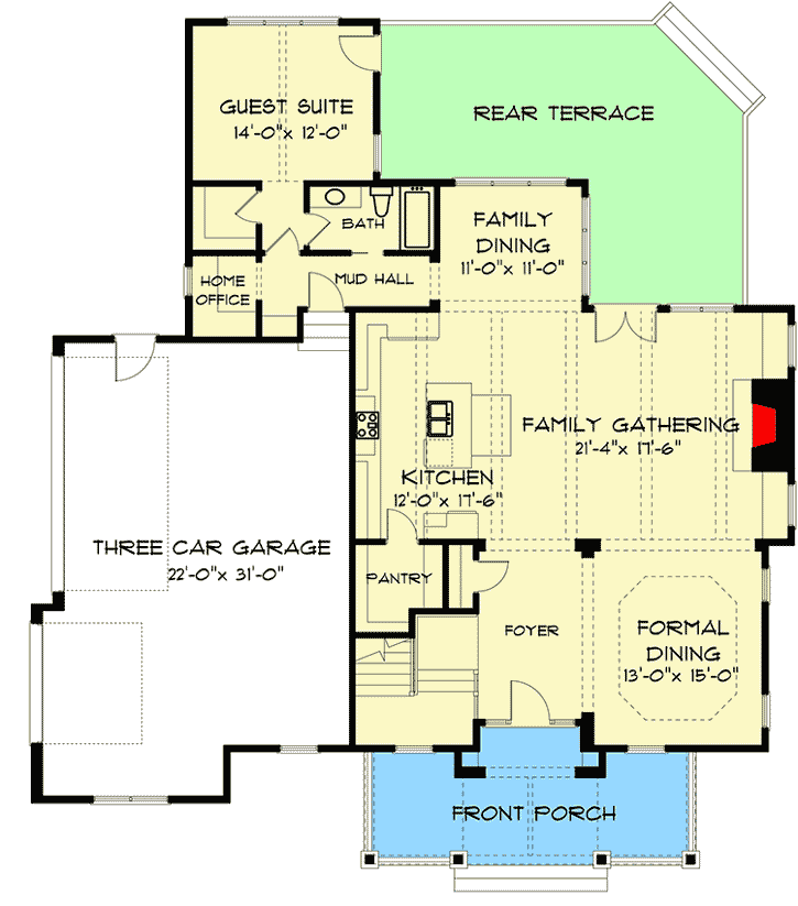 Plan 9327EL: 4 Bed Craftsman Style Home Plan - Floor Plan - Main Level - Craftsman, European