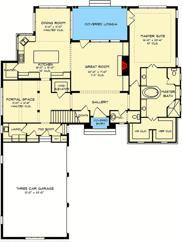 Plan 9343EL: European Manor with Open Floor Plan - Floor Plan - Main Level - European