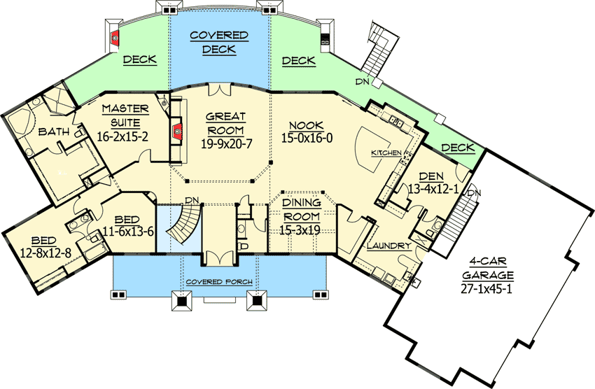 Plan 95009RW: Variation On A Mountain Masterpiece - Floor Plan - Main Level - Craftsman, Mountain, Rustic, Vacation