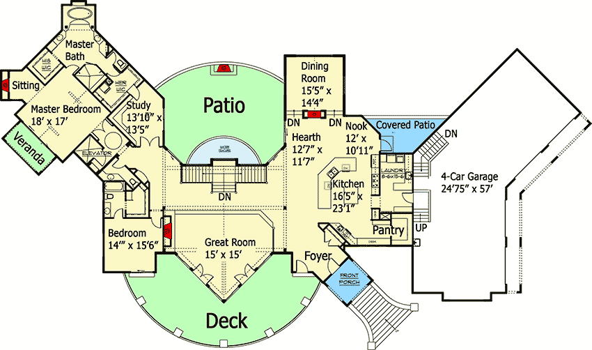 Plan 9506RW: Stunning Mountain Home Plan - Floor Plan - Main Level - Mountain, Northwest, Rustic, Vacation