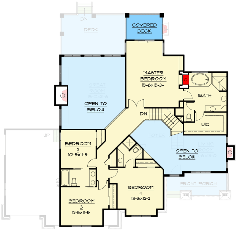 Plan 9511RW: Balcony Bridge to Master Suite - Floor Plan - 2nd Floor - Craftsman, Mountain, Northwest, Rustic