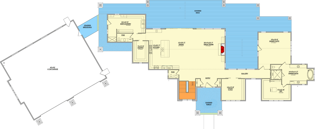 Plan 849067PGE: Mountain Farmhouse House Plan with 3 Beds, 4 Baths, and Wrap-Around Porch - Floor Plan - Main Level - Country, Farmhouse, Mountain, New American, Rustic