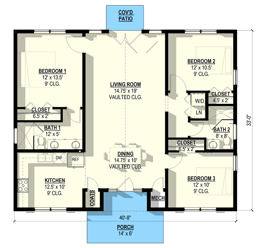 Plan 405129FDC: Barndominium House Plan with 3 Beds and Vaulted Great Room - Floor Plan - Image #6 - Barndominium