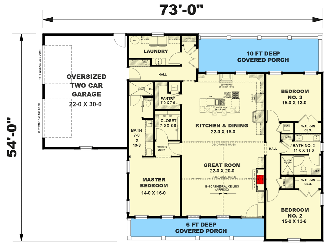 Plan 25080DH: Modern Farmhouse House Plan with 3 Bedrooms and Two-Story Great Room - Floor Plan - Image #19 - Country, Farmhouse, Modern Farmhouse