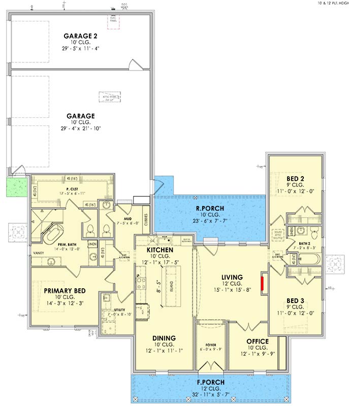 Plan 185030PHD: Southern Acadian House Plan with 3 Beds, Office, and 3-Car Garage - Floor Plan - Image #6 - Acadian, French Country, Southern