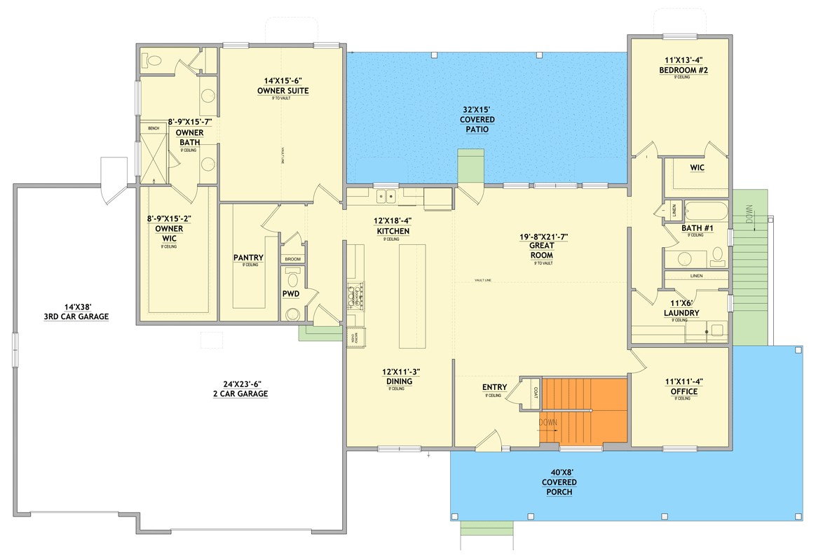 Plan 849076PGE: Modern Farmhouse Ranch Plan with 3-Car Garage and Office - Floor Plan - Image #8 - Country, Farmhouse, Ranch, Traditional