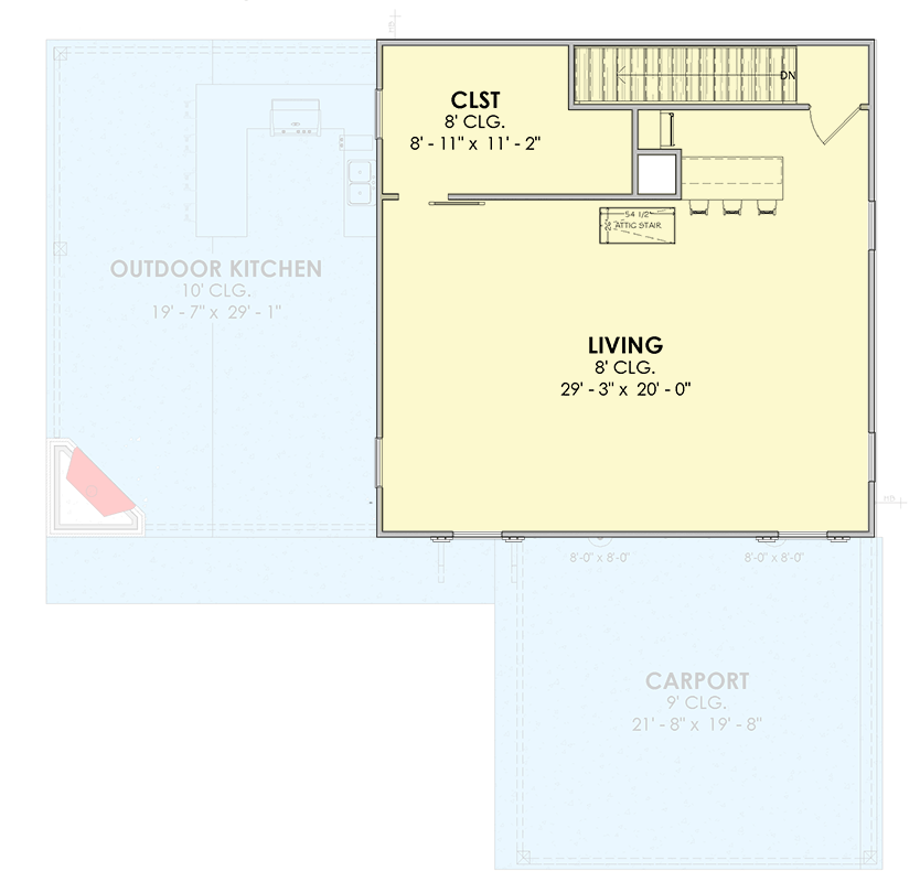 Plan 185036PHD: Charming 848 sq ft Country Plan with an Outdoor Kitchen and Carport - Floor Plan - Image #3 - Traditional