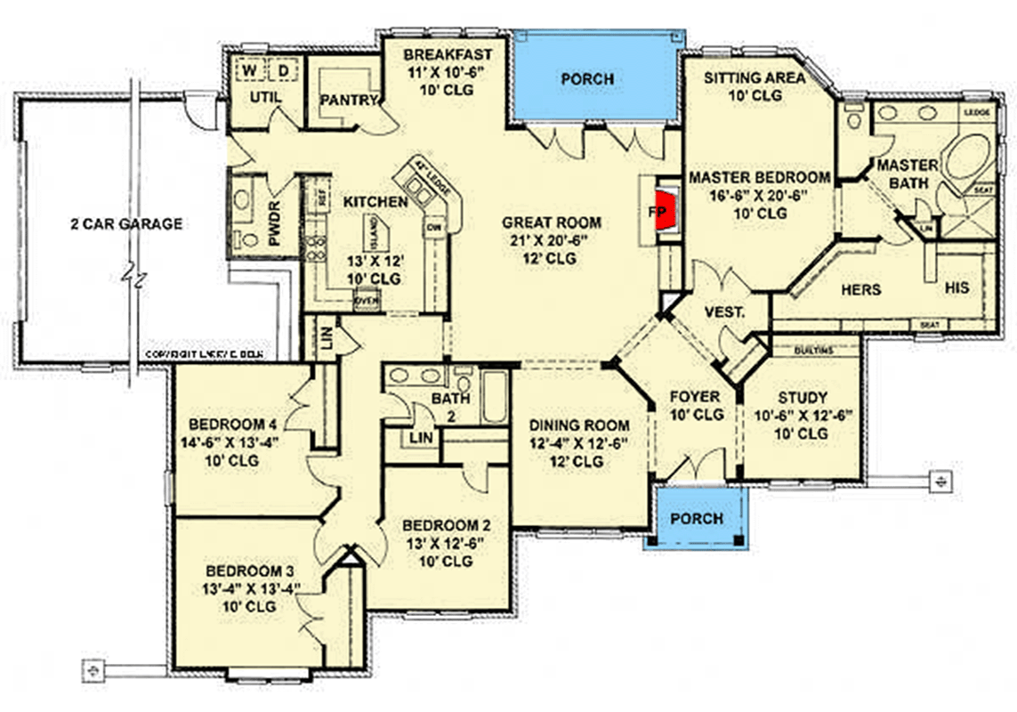 Plan 54059LK: Charming Stone European House Plan with 4 Bedrooms and 2-Car Garage - Floor Plan - Image #4 - European, Hill Country