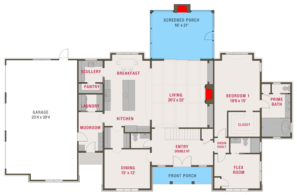Plan 50246PH: Transitional House Plan with 5 Bedrooms and 3-Car Garage - Floor Plan - Main Level - Contemporary, New American, Scandinavian, Transitional