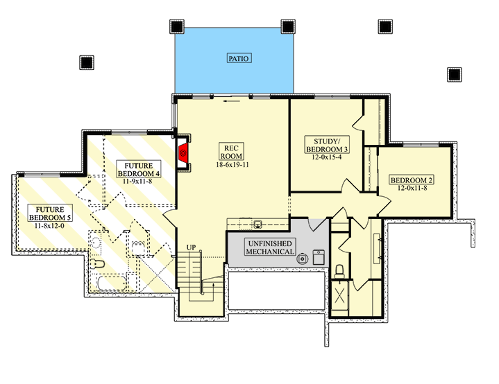 Plan 95191RW: Over 3,000 Square Foot Contemporary Mountain Ranch Plan with 10' Ceilings - Floor Plan - Lower Level with Optionally Finished Bedrooms - Contemporary, Modern, Mountain, Ranch, Rustic
