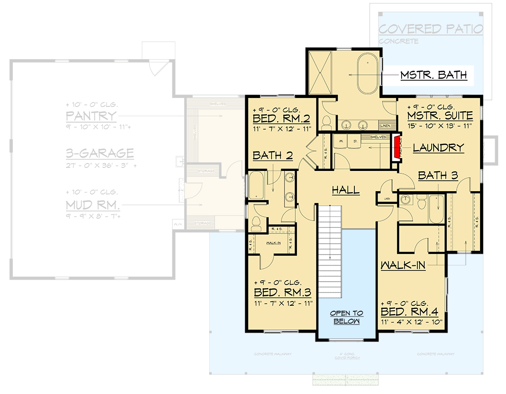 Plan 666322RAF: Contemporary Modern Farmhouse House Plan with 4 Bedrooms and 3-Car Garage - Floor Plan - 2nd Level - Contemporary, Modern Farmhouse