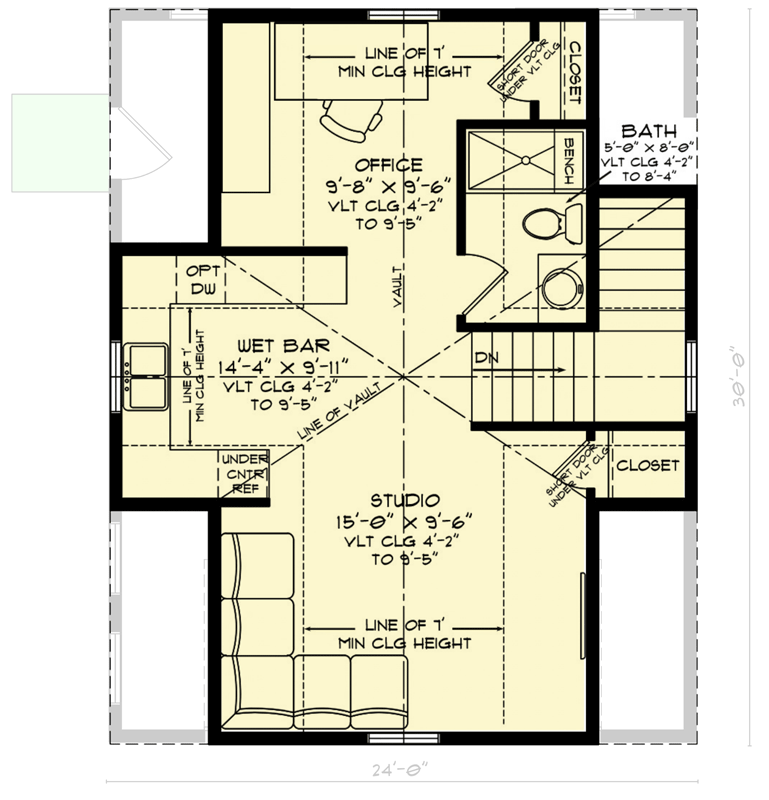 Plan 520027RKY: 2-Car Garage ADU Plan with Second Floor Studio and Office - 575 Sq Ft - Floor Plan - 2nd Floor - Carriage, Country, Farmhouse, Modern Farmhouse